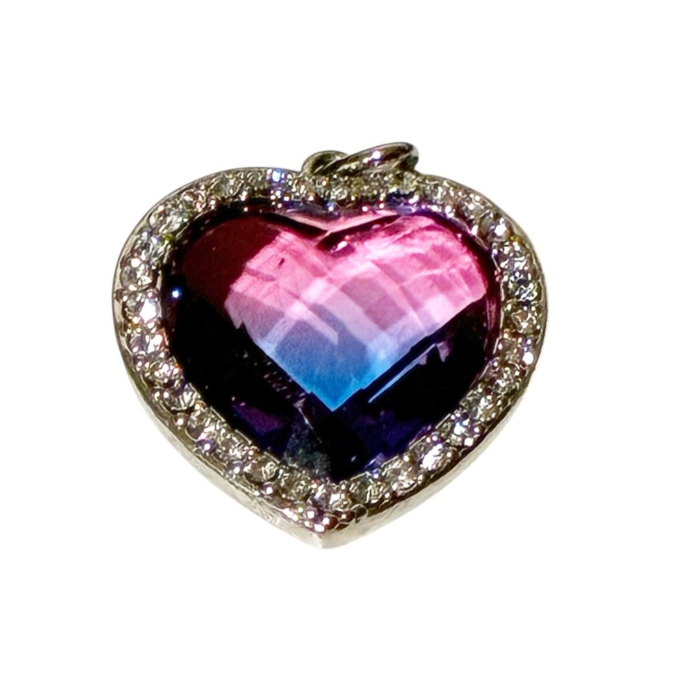 Sterling SU CH Purple Rhinestone Heart Pendant Charm Jewelry